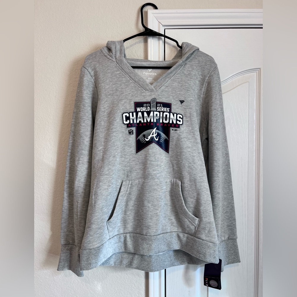 Fanatics Atlanta Braves Gray Champions V-Neck Hoodie Sweatshirt